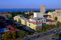 An aerial of campus.